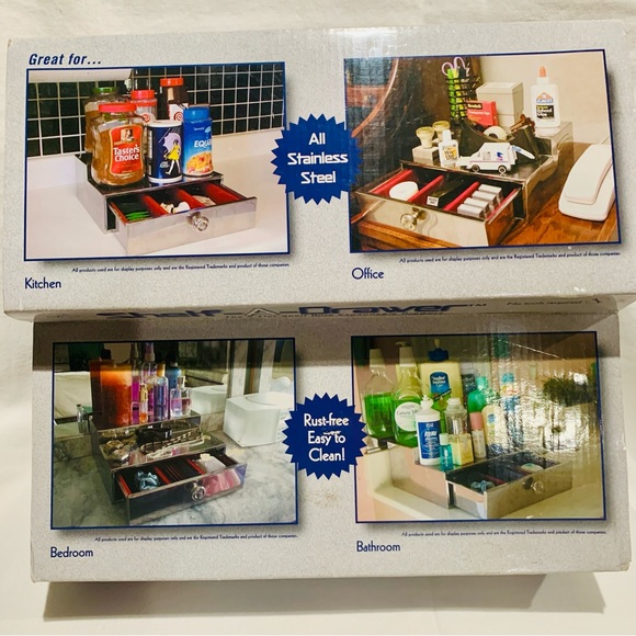 2 Tier Stainless Steel Bathroom Countertop Vanity Make-up Organizer w Drawer NWT - Picture 3 of 12